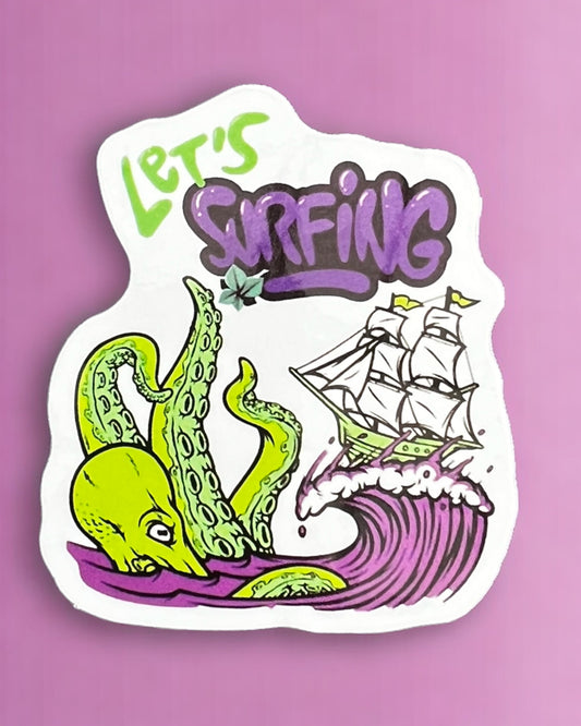 Surfing Ship Sticker