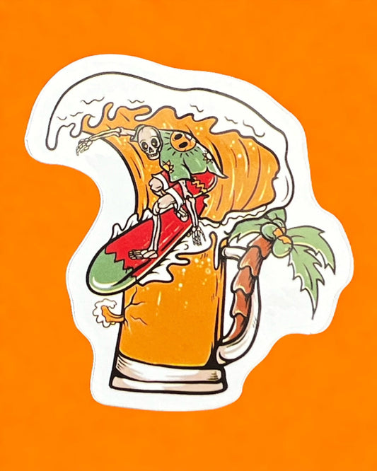 Surfing Skelly Sticker